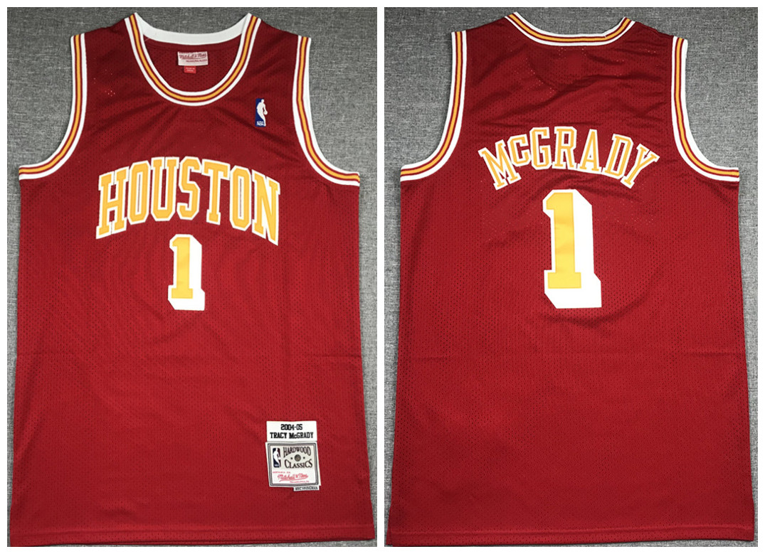 Men's Houston Rockets #1 Tracy McGrady 2004-05 Red NBA Throwback Stitched Jersey